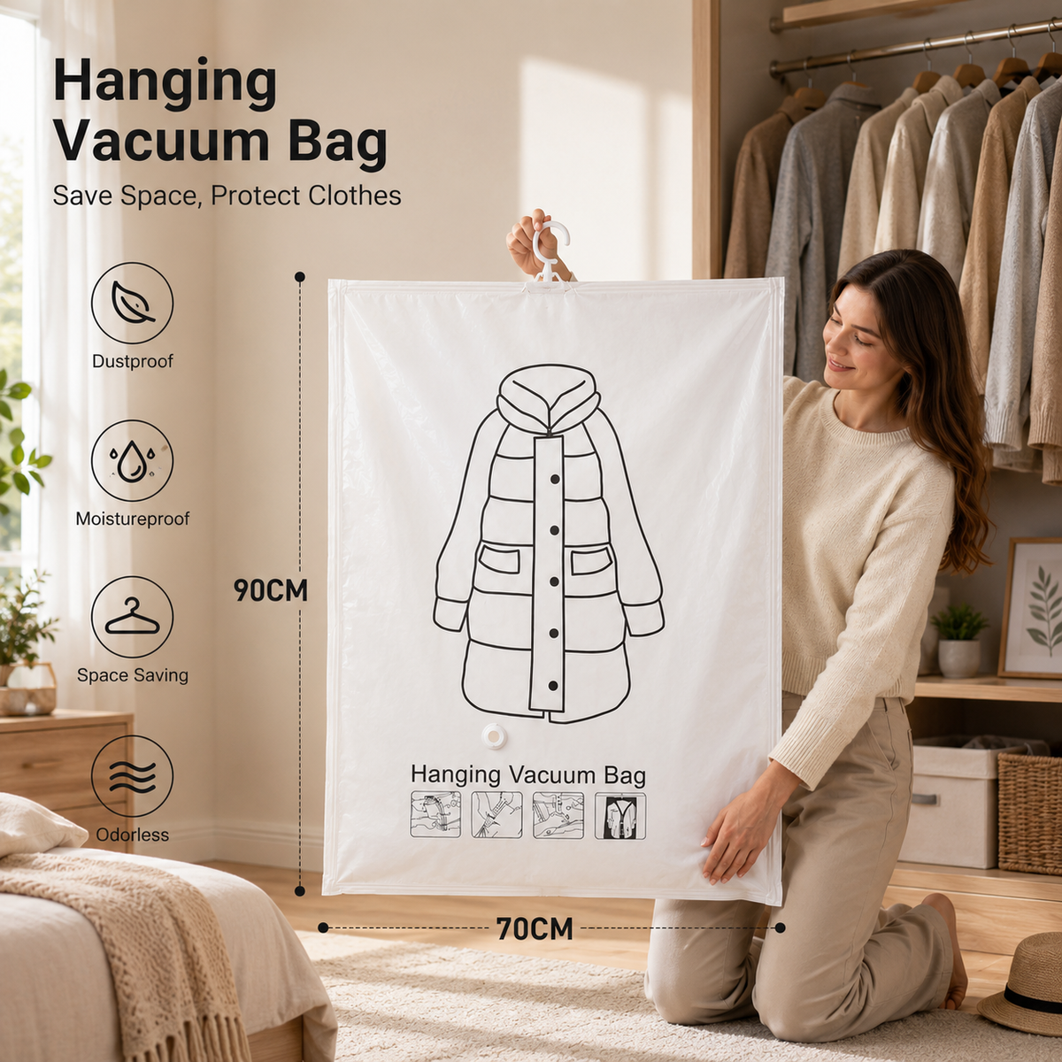 💥SAVE 40% ❤️ Hanging Vacuum Storage Bag | Space Saving Wardrobe Garment Dust Moisture Proof Clothes Organizer